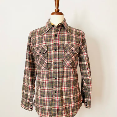 Vintage JCPenny Plaid / Flannel / Wool / Button Up Shirt / Butterfly Collar / FREE SHIPPING 
