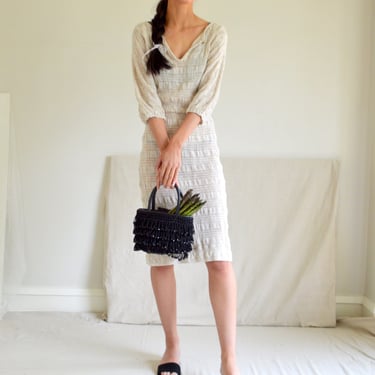 natural cotton nubby blend knit sheer crochet naked dress 