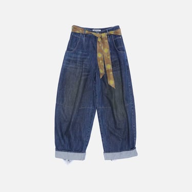 Navy Tie Belted Baggy Jeans