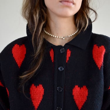 novelty heart henley collared pullover sweater 
