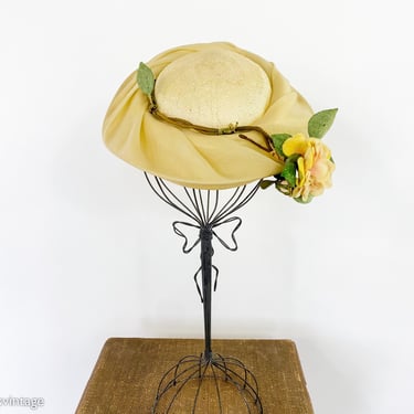 1950s Yellow Saucer Hat | 50s Yellow Woven Straw Hat 