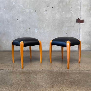 Pair Post Modern Leather Stools