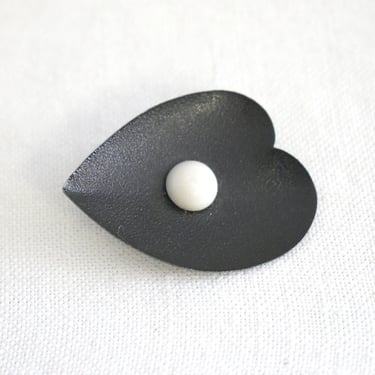 Vintage Black Textured Heart Brooch 