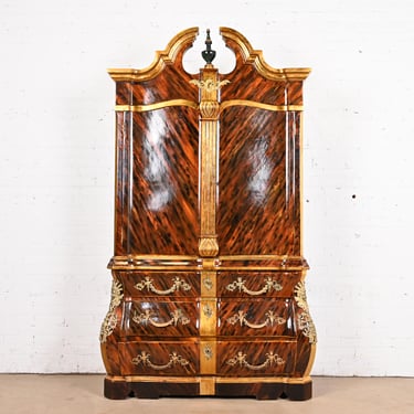 Trouvailles Furniture French Regency Louis XV Faux Tortoise Shell and Gold Gilt Armoire With Mounted Ormolu