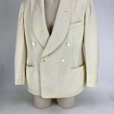 1930's Linen Jacket - PALM BEACH - Double Breasted Shawl Collar - Maurice Rothschild - Men's LARGE 42 Short 