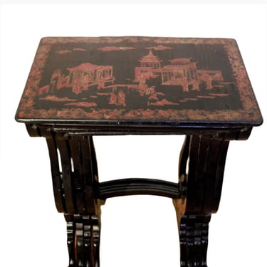 Vintage English Regency Chinoiserie Hand Painted Nesting Tables - Set of 4