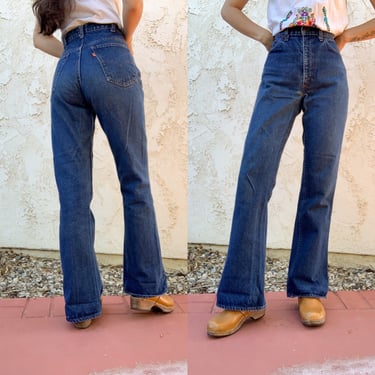 Vintage 70’s Levis Strauss Orange Tab Dark Wash Flared Bell Bottom Denim Jeans 