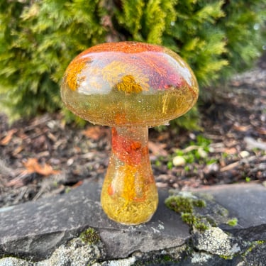 Resin Mushroom Figurine Handmade Flower Filled 