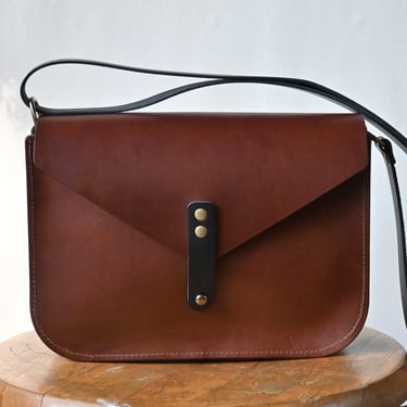 Leather Crossbody Satchel Bag, Smooth Brown Leather