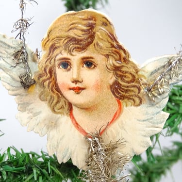 Early 1900's Victorian Angel Embossed Die Cut Angel and Tinsel Christmas Scrap Ornament 