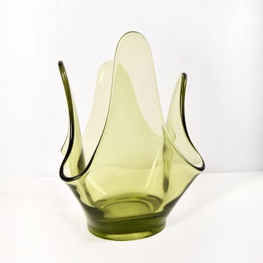 Mid Century Green Viking Glass Vase Candle Holder, 6