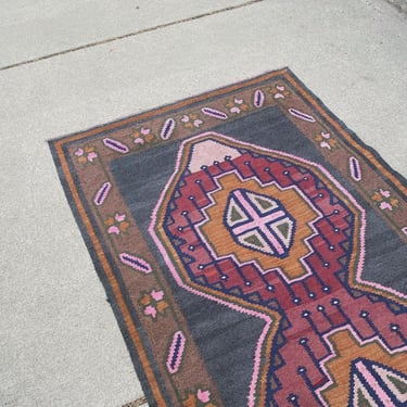 Vintage Mid Century Caucasian Kilim Rug 