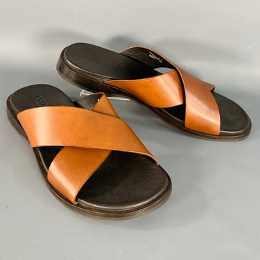 COLE HAAN Size 9 Brown Cognac Calf Leather Criss Cross Slip On Sandals