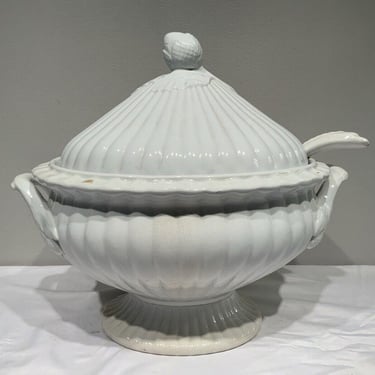 1850 Ironstone Lidded Tureen, Ladle Acorn Finial J.W. Pankhurst, England pottery, Grandmillennial, French cottage decor, white kitchen decor 