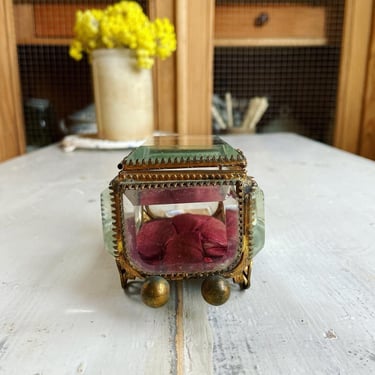 Beautiful antique French jewelry box with Bezeled glass on wheels- JB1 