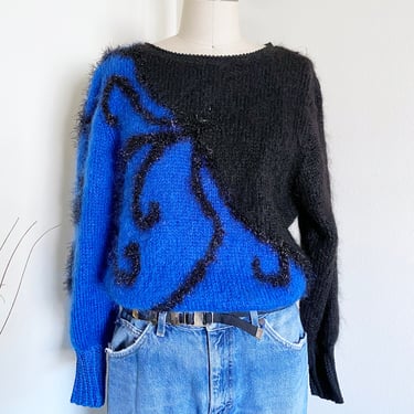 Vintage 80's Mohair Sweater, Metallic Sweater 