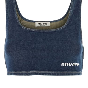 Miu Miu Woman Stretch Denim Crop-Top