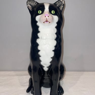 Vintage Large Mottahedeh Black White Cat Figurine S.6349 Italy, Italian ceramics, cat lover decor, bookshelf decor 
