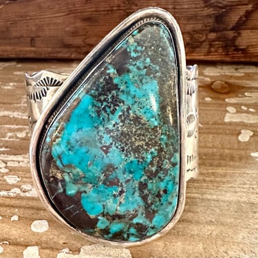 CHIMNEY BUTTE Navajo Turquoise & Silver Cuff | Large Sterling Bracelet | Signed Native American Statement Jewelry, Indigenous, Southwestern 