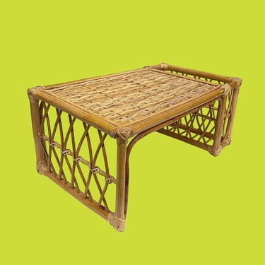 Vintage Lap Tray Retro 1970s Bohemian + Tan Rattan or Bamboo + Woven Straw + Breakfast in Bed + Serving + Laptop + Boho Home Decor 