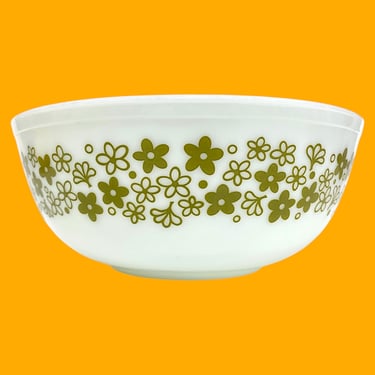 Vintage Pyrex Mixing Bowl Retro 1970s Mid Century Modern + Spring Blossom Green + 404 + Size 4 L + White Ceramic + Daisy Flowers + Kitchen 