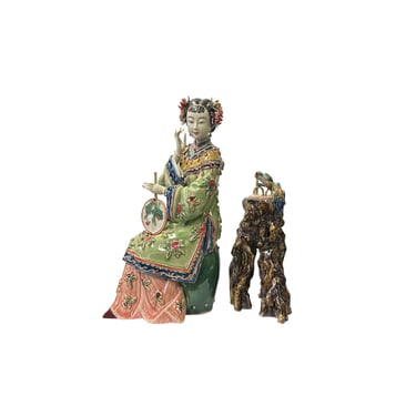 Chinese Porcelain Qing Style Dressing Birds Pedestal Lady Figure ws3699E 