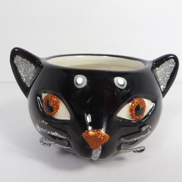 Vintage Black Cat Ceramic Candle Holder - Hallmark Black Cat Tealight Candle Holder 