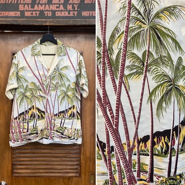 Vintage 1950’s Original “Duke Kahanamoku” Terrycloth Cabana From Here to Eternity Rayon Hawaiian Shirt, 50’s Vintage Clothing 