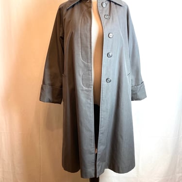 1970’s Sak’s fifth Avenue fab small grey trench coat overcoat Women’s herringbone wool tweed lining long Aline duster /petite Small 