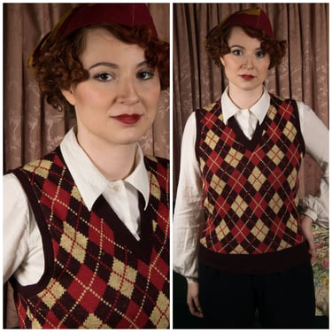 1940s Sweater Vest - Charming As-Is Vintage 40s Menswear Knit Vest in Autumnal Argyle 