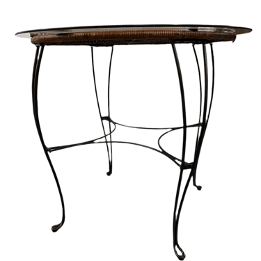 Round Wicker and Glass Table