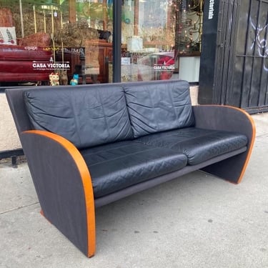 1980s Deco-style Leather Loveseat from Sweden