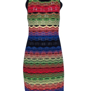 Missoni - Green, Blue, Red, &amp; Black Wavy Striped Knit Midi Dress Sz 8