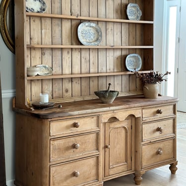 Antique Monumental English Pine Hutch/Cupboard 