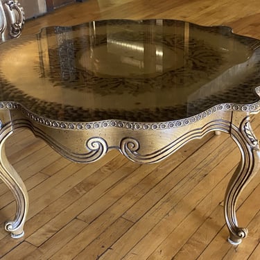 Glass Top Wavy Edged Gold Coffee Table