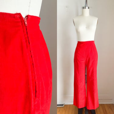 Vintage 1960s Red Velvet Pants / S 