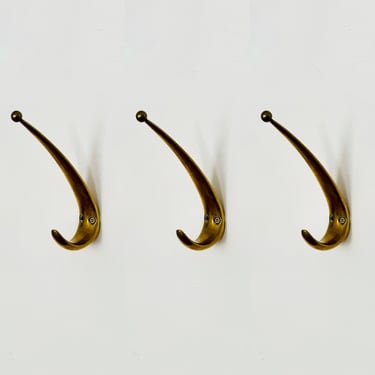 Set of 3 Austrian Mid-Century Modern Brass Coat Hooks by Franz Hagenauer for Hagenauer Werkstätten Wien | 1950s 
