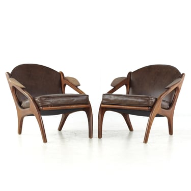 Adrian Pearsall Mid Century 2249-c Walnut Lounge Chairs - Pair - mcm 