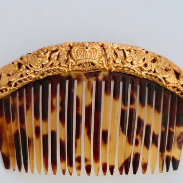 Philippines Antique 8K Gold Repoussé Pierced Payneta Hair Comb 