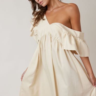 amente Ruffle Sleeve Midi Dress - Ecro