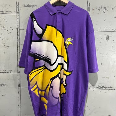 XL 90s Starter Vikings Football Polo Big logo tshirt  embroidered Deadstock 