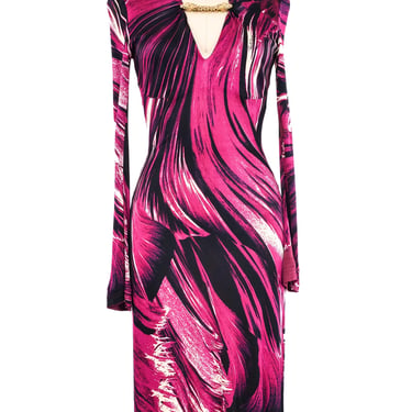 2008 Roberto Cavalli Pink Brushstroke Jersey Dress