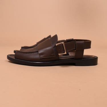 Brown Italian-Made Leather Ankle-Strap Sandals by Marni, 36.5