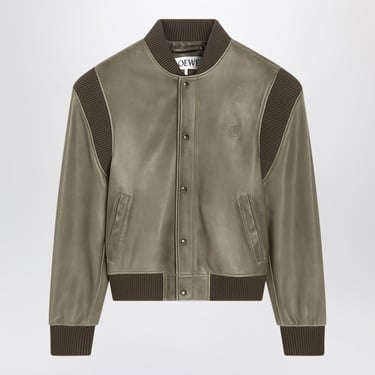 Loewe Khaki Leather Bomber Jacket Men