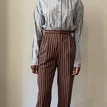 Romeo Gigli brown wool blend striped trouser 