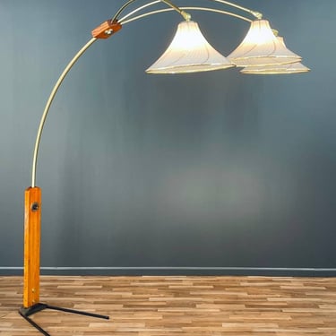 Mid-Century Modern Oak & Brass Arc Floor Lamp by Nova, c.1970’s 