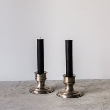 Pair of Saint Medard Silver Candlesticks with Beeswax Tapers