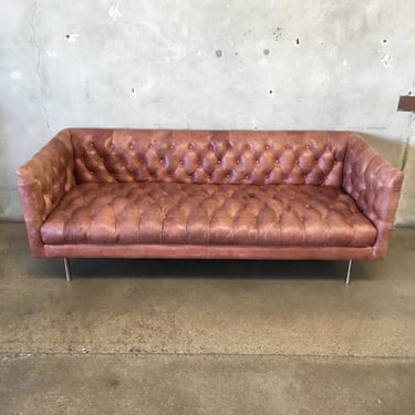 Mid Century Modern Style Tufted Leather Chesterfield Sofa