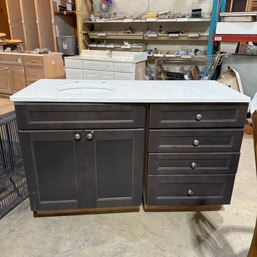 Freestanding Single Bathroom Vanity with Dark Brown Base and Stone Countertop