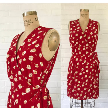 1990's The Limited Red Floral Wrap Dress 